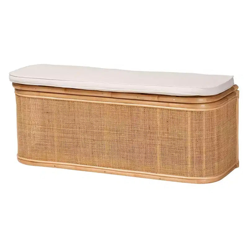 Banc de rangement bali & pari Ishana en rotin naturel Naturel/Blanc : Polyester rembourré, cadre en contreplaqué, aucun assemblage requis