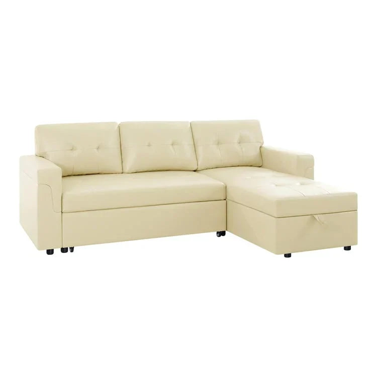 Canapé d'angle réversible convertible avec lit gigogne, méridienne de rangement et pieds durables