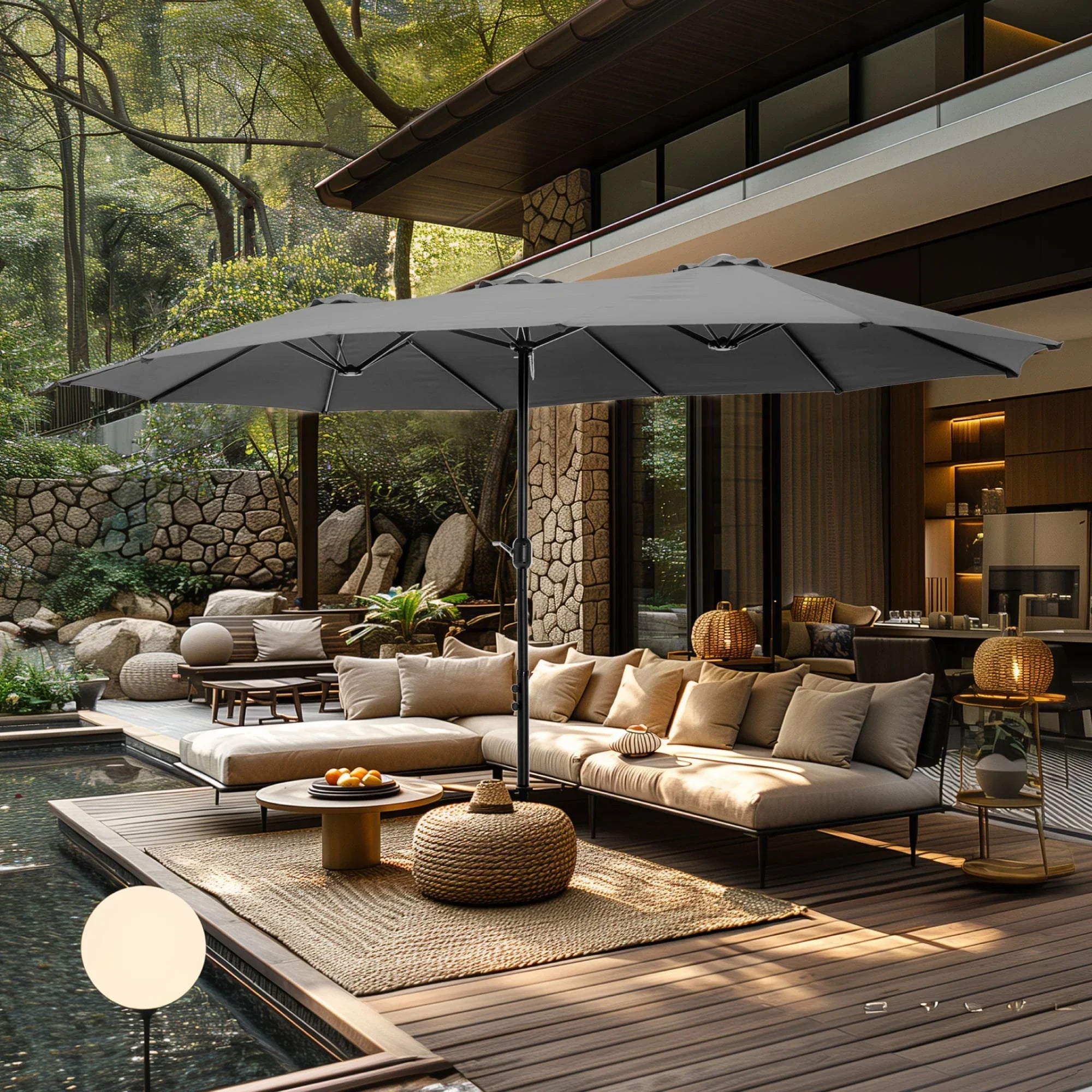 MAISON ARTS Grand Parasol Double Face de 4,5 m avec Base Incluse pour Patio