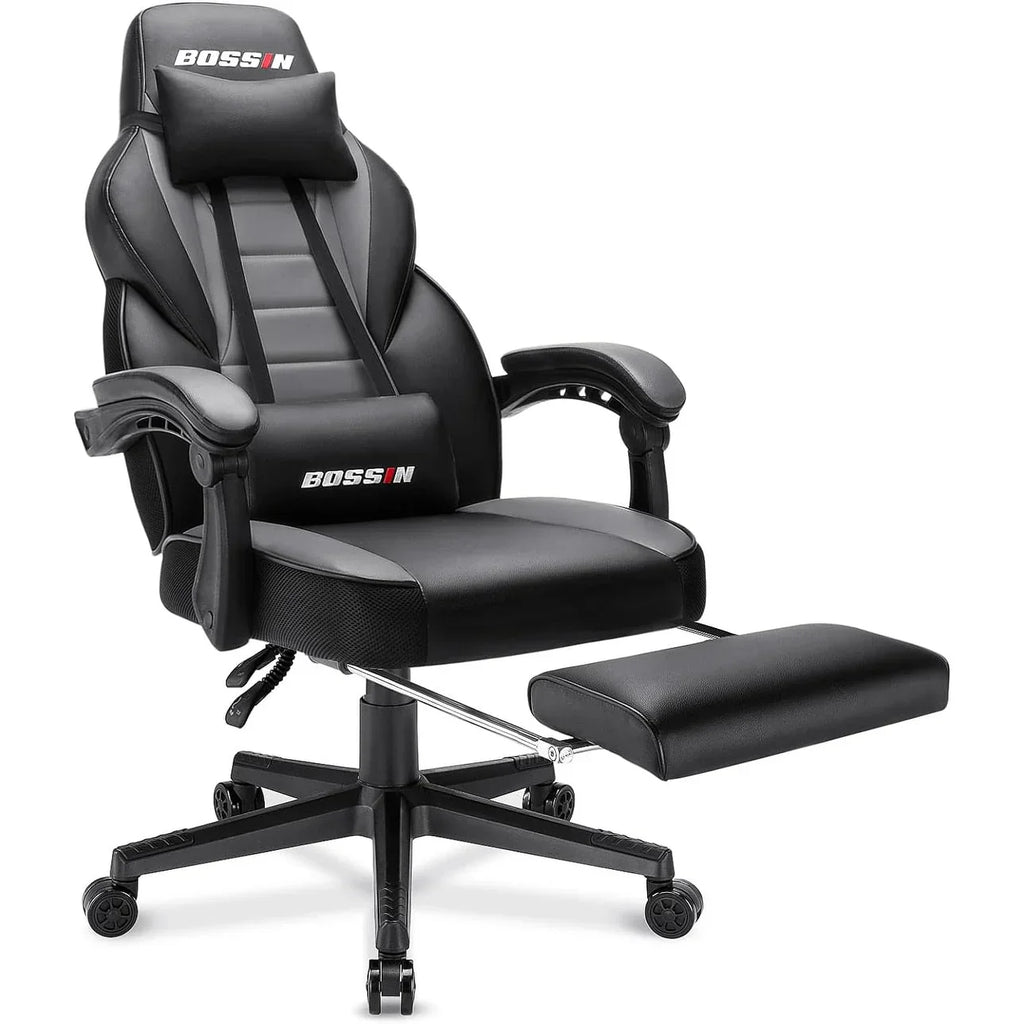 Chaise de jeu style course BOSSIN, fauteuil gamer grande taille 300 lb, chaise d'ordinateur à dossier haut