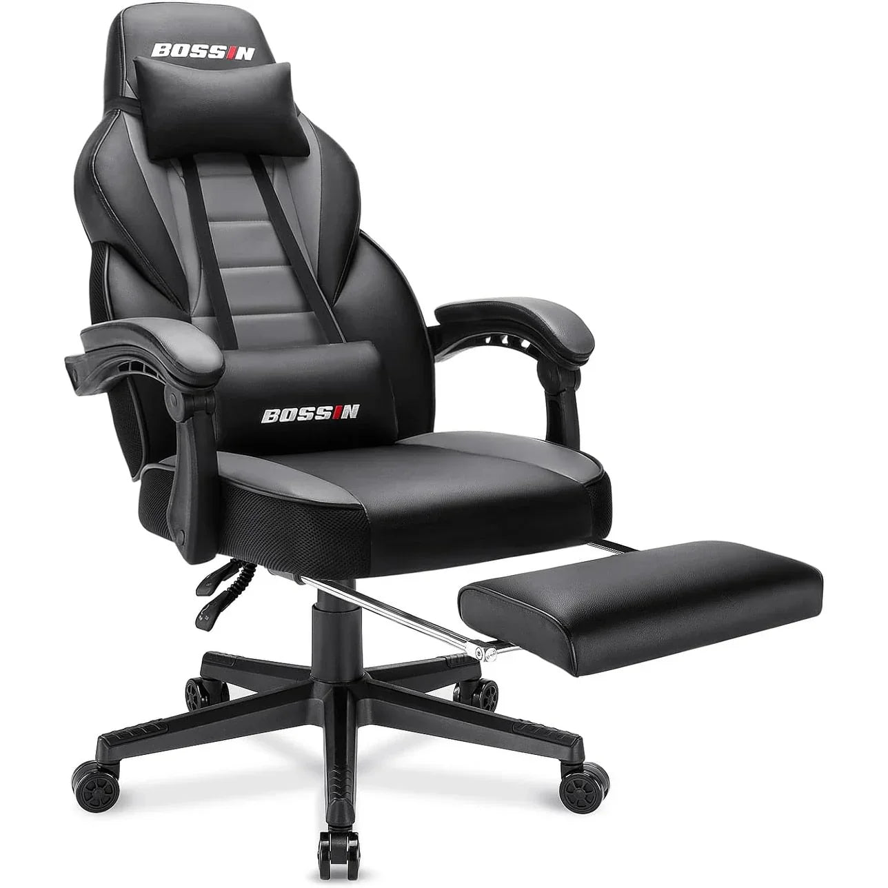 Chaise de jeu style course BOSSIN, fauteuil gamer grande taille 300 lb, chaise d'ordinateur à dossier haut