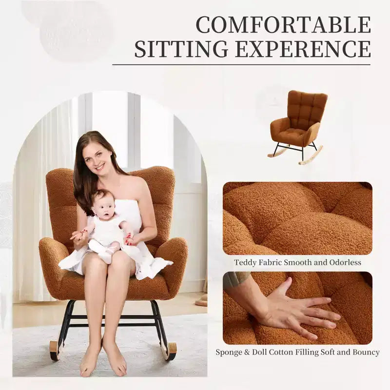 Fauteuil à bascule pour chambre d'enfant, Fauteuil à bascule pour salon pour l'allaitement, Fauteuils d'appoint confortables pour chambre à coucher, Fauteuils rembourrés en peluche Teddy pour l'intérieur
