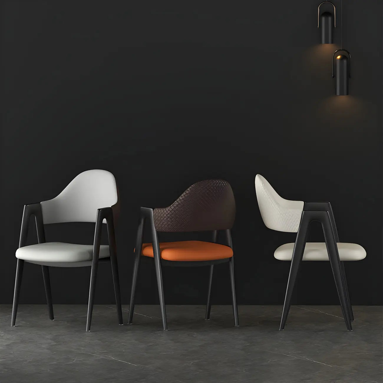Chaise de salle à manger moderne en cuir à dossier ouvert et incurvé avec accoudoirs