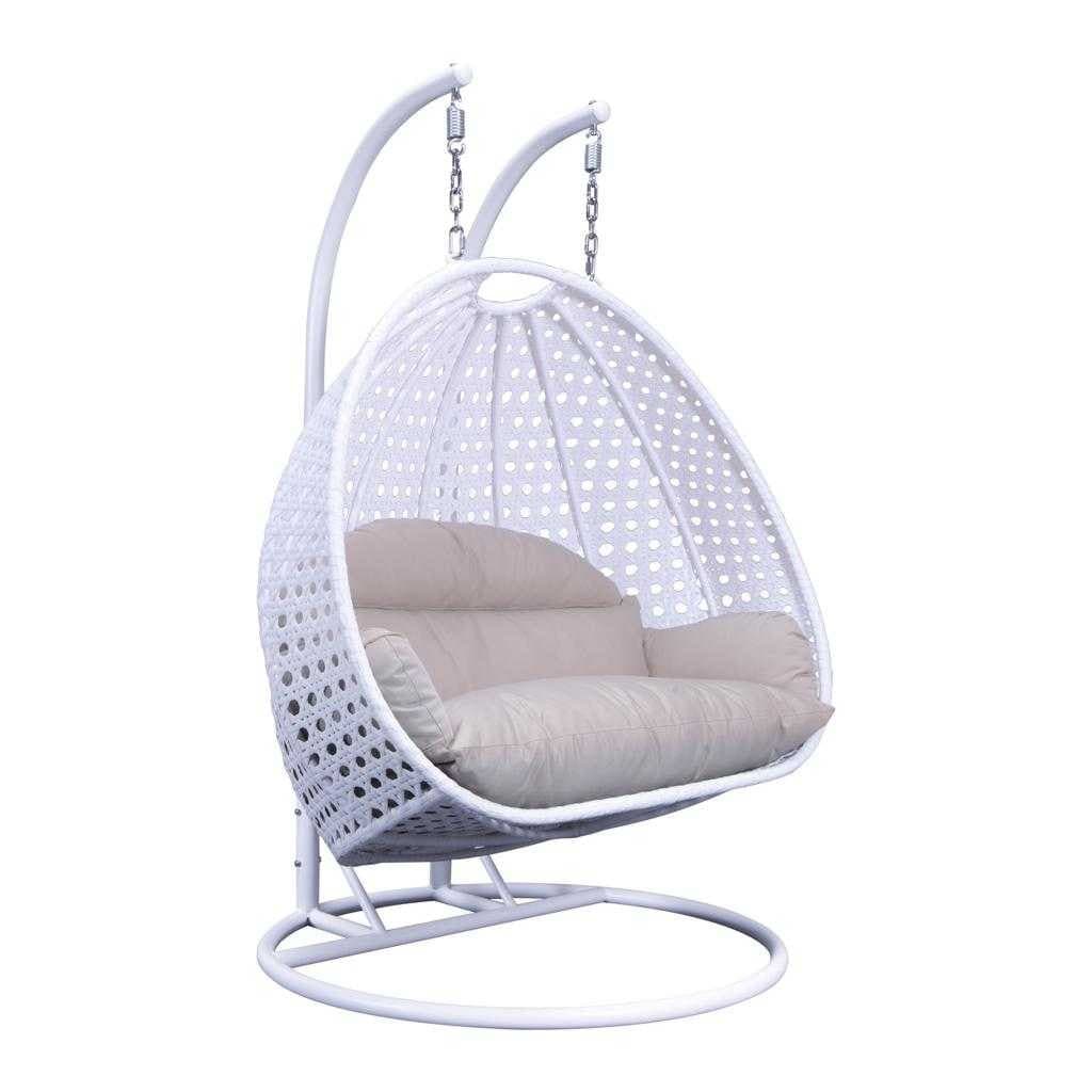 LeisureMod Fauteuil suspendu œuf 2 places avec support - Balançoire / hamac de patio en rotin osier pour extérieur/intérieur avec coussins