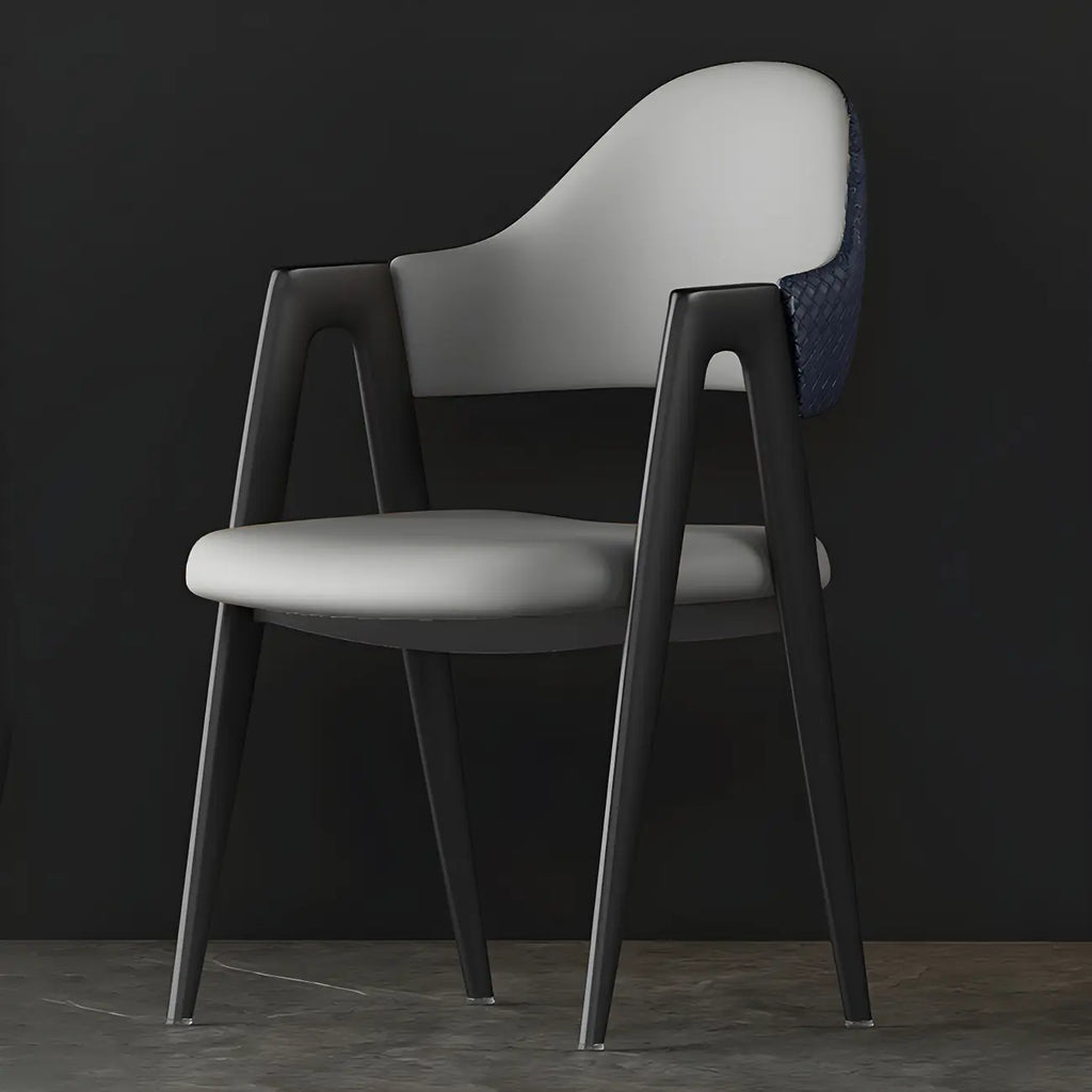 Chaise de salle à manger moderne en cuir à dossier ouvert et incurvé avec accoudoirs