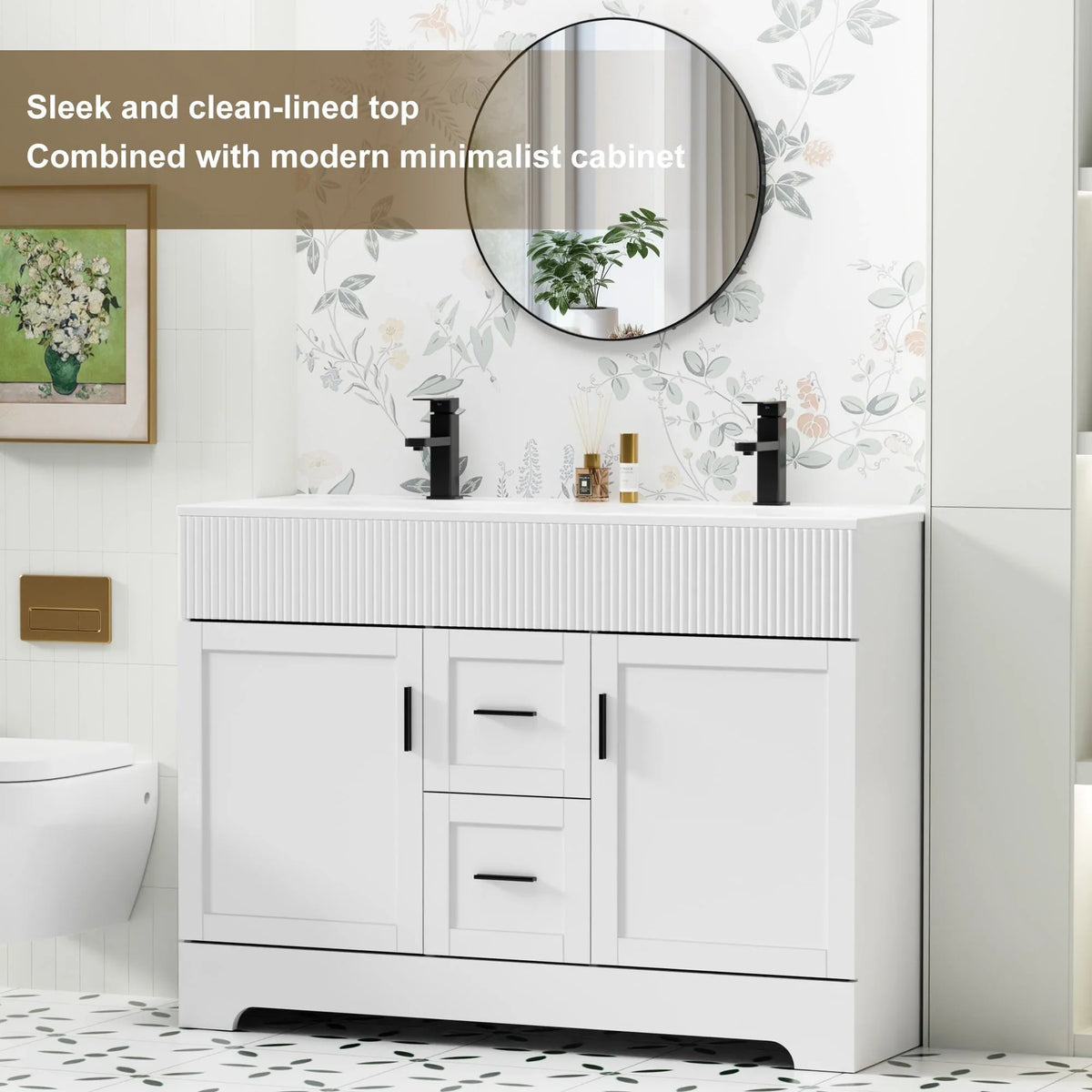 Meuble-lavabo de salle de bain Wavy Line 30/36/48 avec évier et robinet
