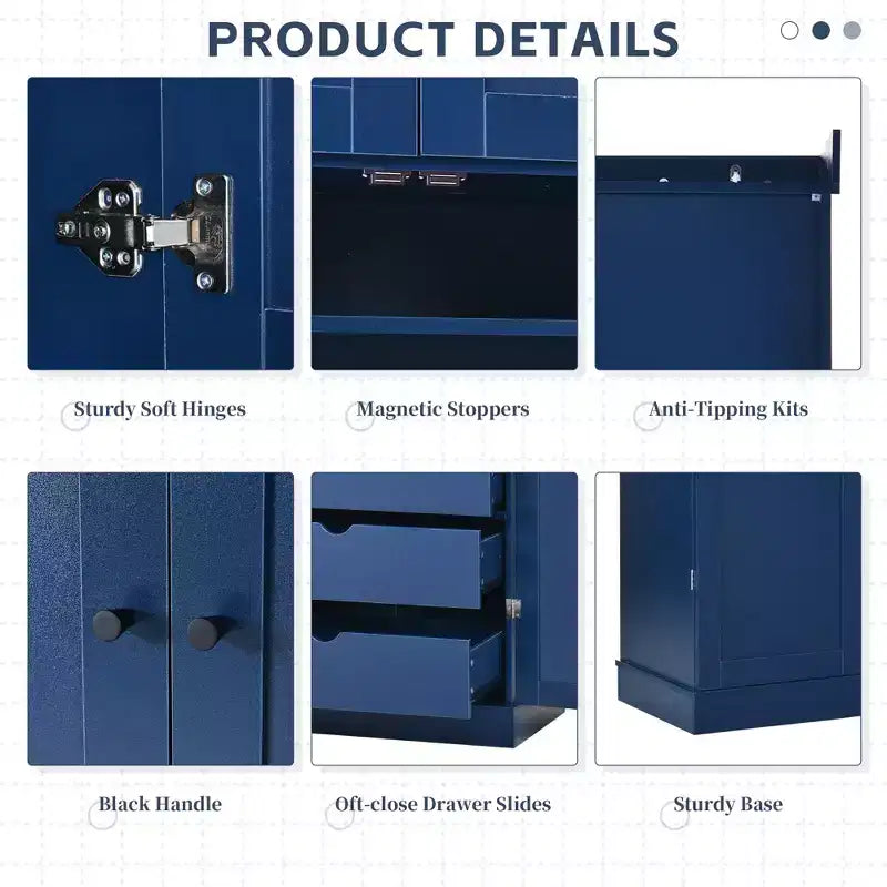 Garde-manger de cuisine autoportant 77H, armoire de rangement de style ferme avec étagères réglables, étagères de porte, tiroirs et casiers à vin - ModernLuxe