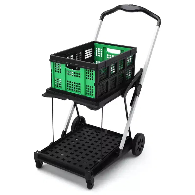 Chariots de courses pliants à 2 niveaux pour l'épicerie, capacité de 90 kg, chariot d'épicerie pliable portable avec roues et caisse amovible pour centre commercial, bleu