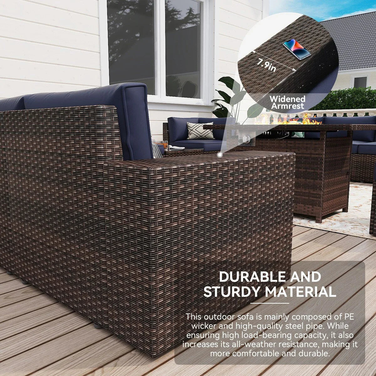 Ensemble de mobilier de jardin 13 pièces avec table brasero de 44 pouces