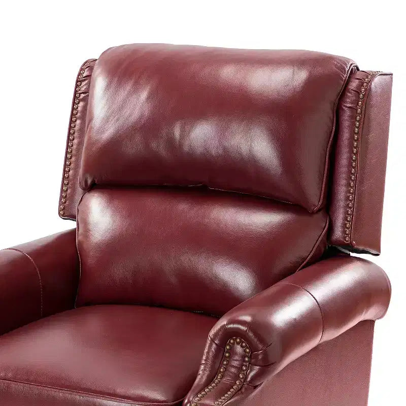 Ensemble de 2 fauteuils inclinables modernes en cuir véritable Elisabete avec garniture cloutée vintage pour salon et chambre à coucher | ART OF LIVING DESIGNS