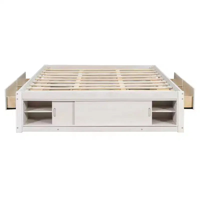 Cadre de lit plateforme Whisen Queen avec 4 tiroirs de rangement et rangement dans le pied de lit