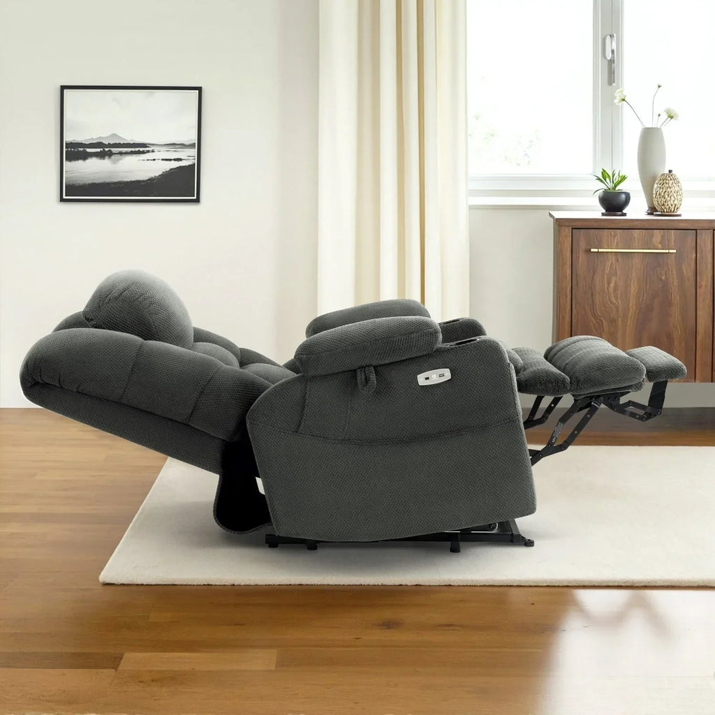 Fauteuil inclinable électrique double moteur grand et large MCombo avec massage et double chauffage pour personnes âgées de grande taille, tissu R7635