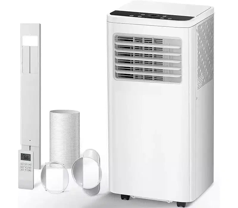 Climatiseur portable 8 000 BTU, unité 3-en-1 avec 4 modes, minuterie, écran LED, télécommande et kit d'installation, pour chambre/salon/bureau, Blanc.