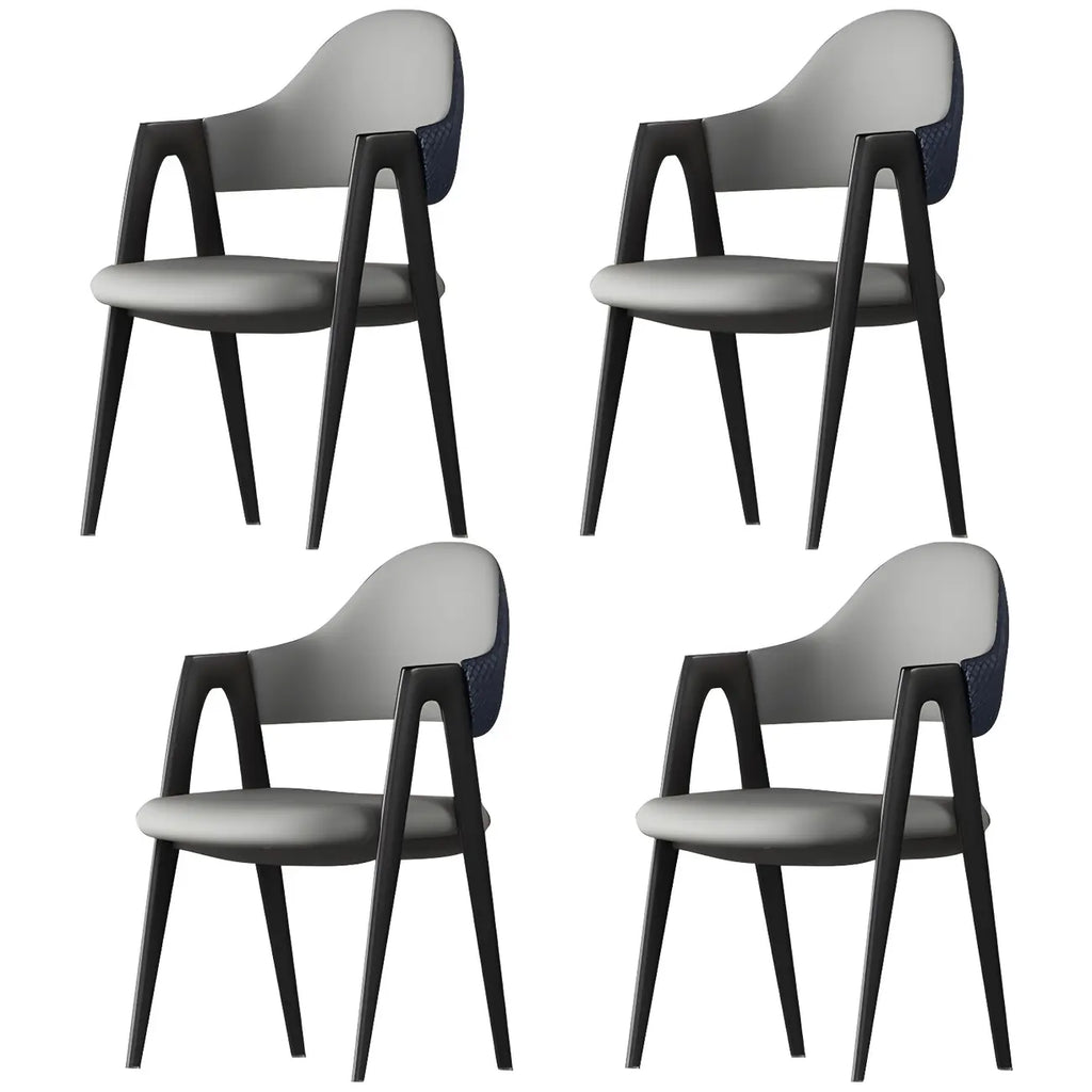 Chaise de salle à manger moderne en cuir à dossier ouvert et incurvé avec accoudoirs