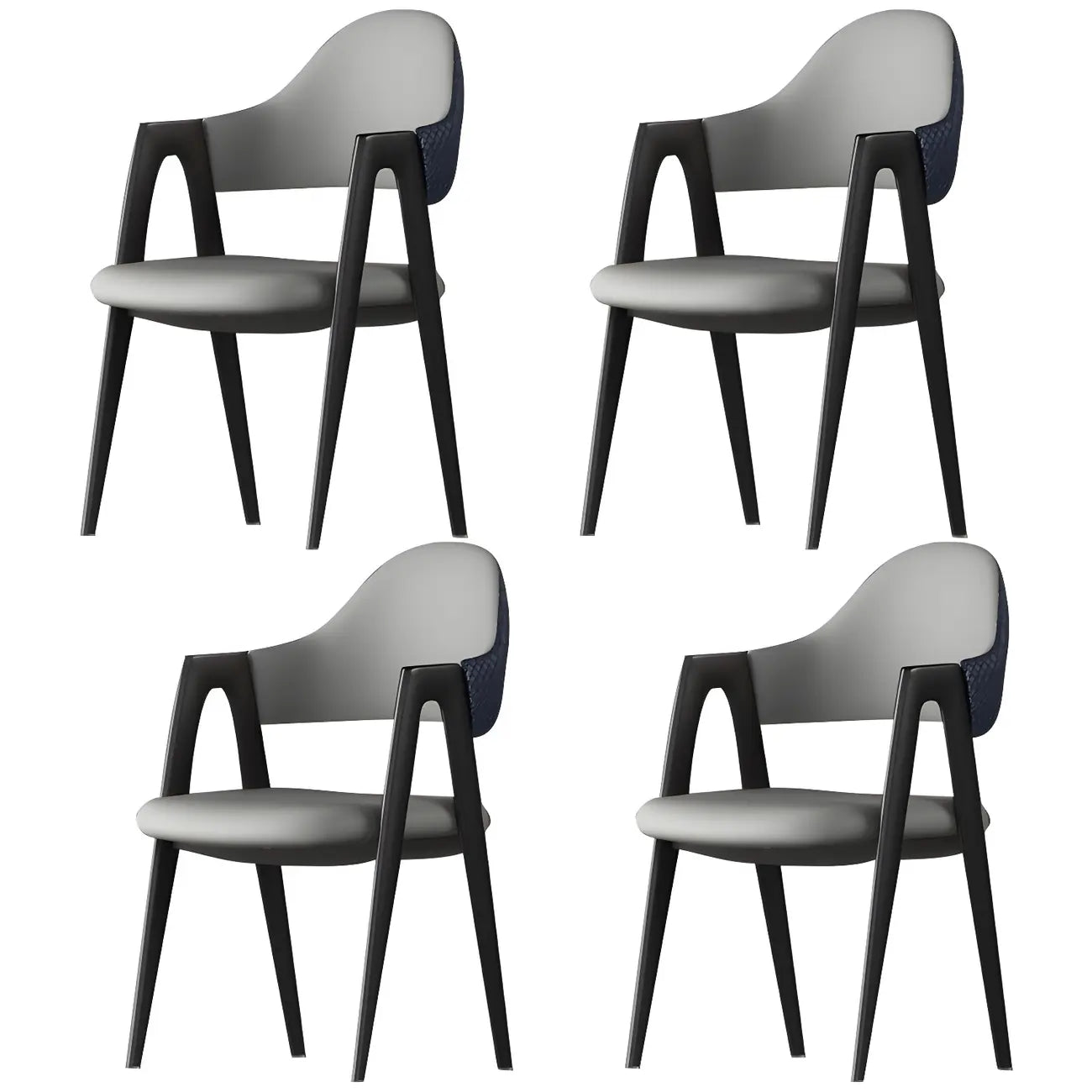 Chaise de salle à manger moderne en cuir à dossier ouvert et incurvé avec accoudoirs