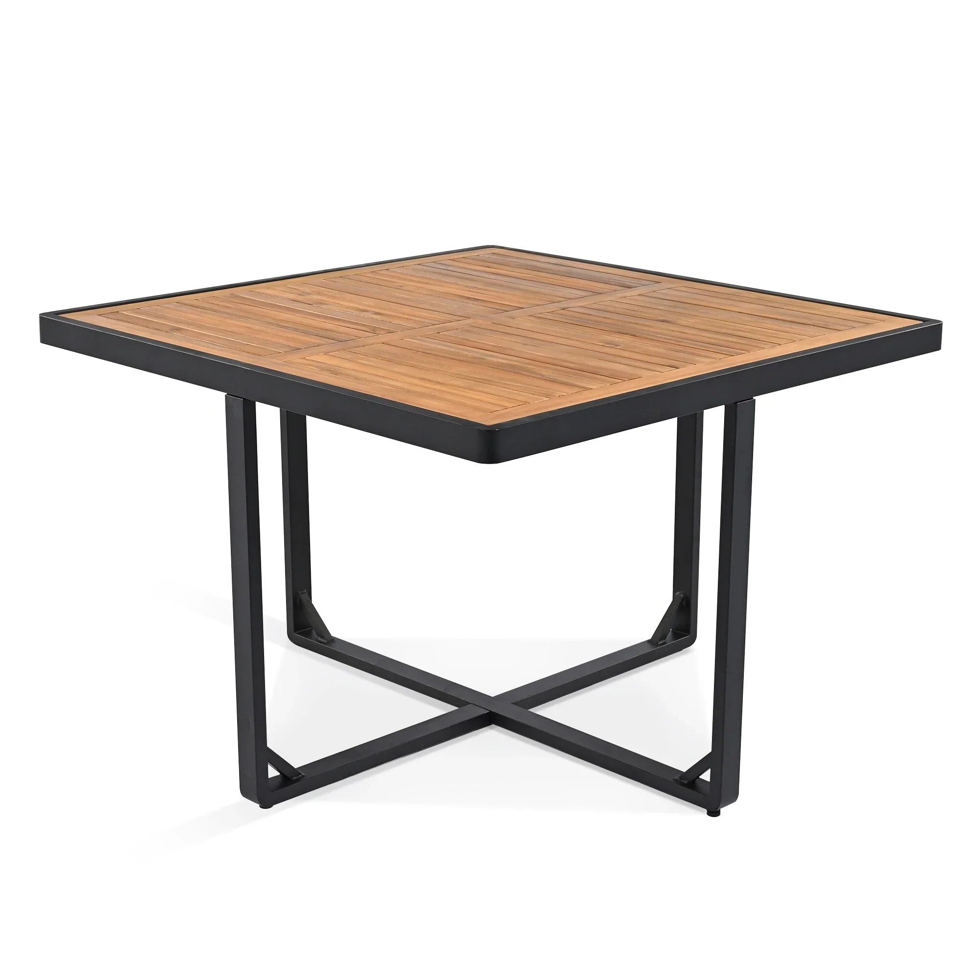Ensemble de salle à manger d'extérieur 18 pièces en bois d'acacia, 8 chaises rembourrées, 8 poufs et 2 tables carrées