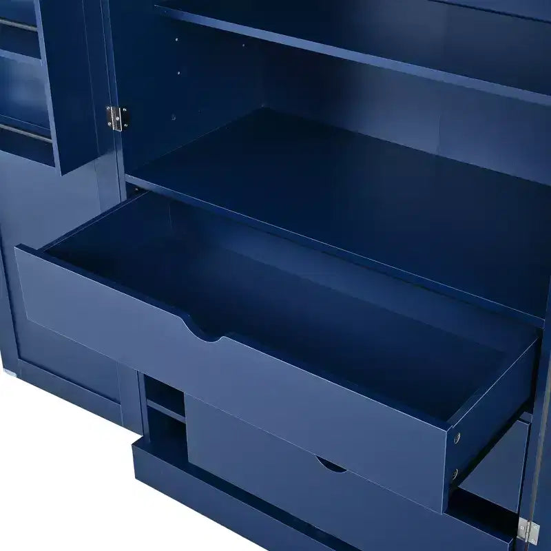 Garde-manger de cuisine autoportant 77H, armoire de rangement de style ferme avec étagères réglables, étagères de porte, tiroirs et casiers à vin - ModernLuxe