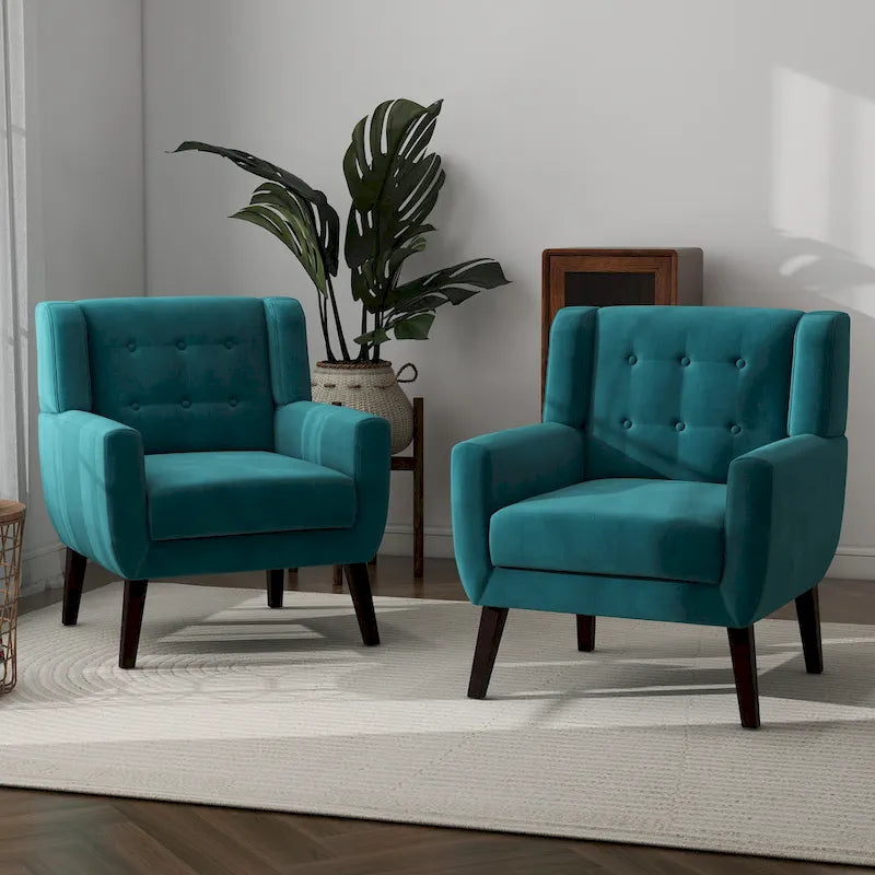 Lot de 2 fauteuils de salon en velours avec accoudoirs