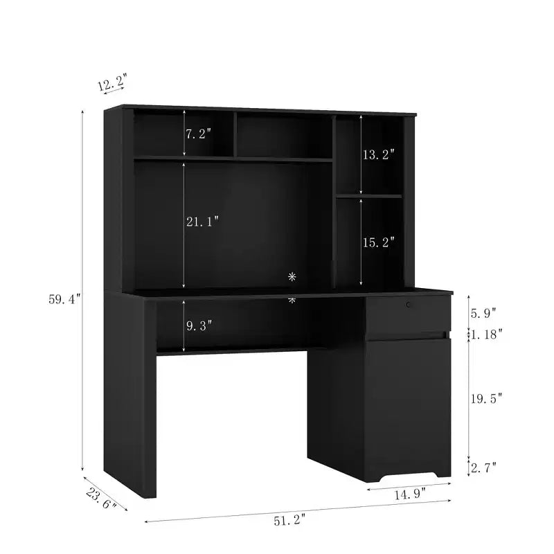 Bureau informatique moderne de 130 cm avec huche et étagère, bureau avec grand rangement, bureau d'écriture pour l'étude, salle de lecture
