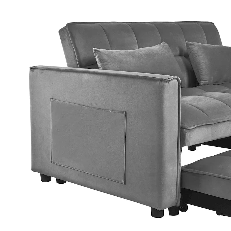 Causeuse futon moderne en velours avec dossier inclinable et poches, 2 places ??Gris foncé / Gris clair / Bleu / Noir