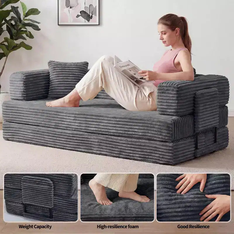 Canapé-Lit Convertible 5-en-1 de 80,7 po – Velours Côtelé, 1200 lb, Aucun Assemblage Requis