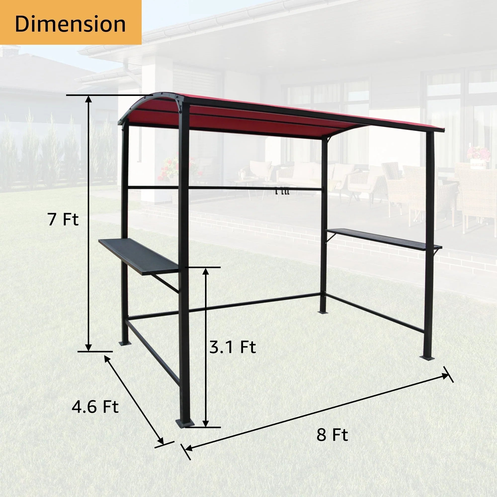 Abri barbecue en acier avec auvent, 1,5 x 2,4 m