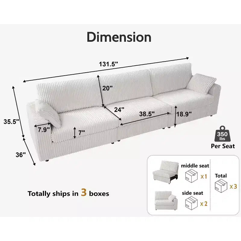 Canapé d'angle modulaire en velours côtelé Dyonery avec housses lavables
