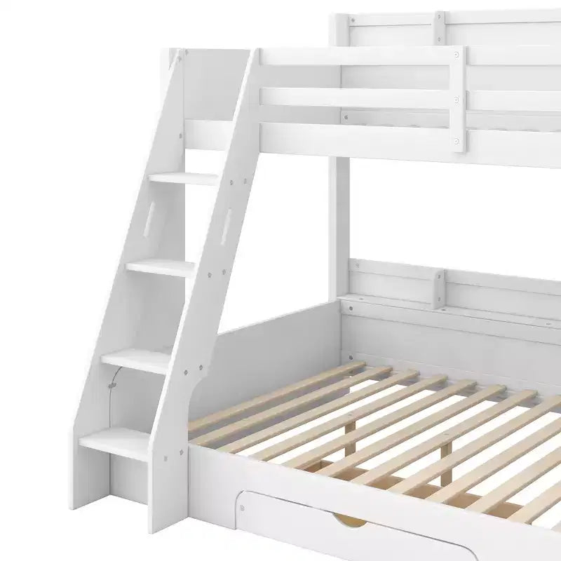 Lit superposé double sur toute la longueur avec rangement, lumières LED et station de charge, lit superposé en bois avec étagères latérales pour enfants et adolescents