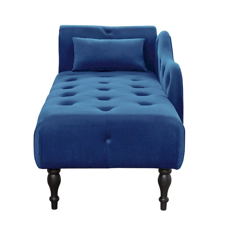 Chaise longue moderne de 154 cm avec revêtement en velours, boutons capitonnés, pieds en bois massif et clous de tapissier