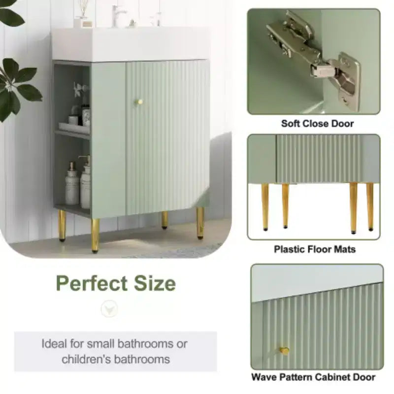 Meuble-lavabo de salle de bain blanc de 21,6 po, ensemble avec meuble de rangement, vasque en céramique simple, rangement à gauche