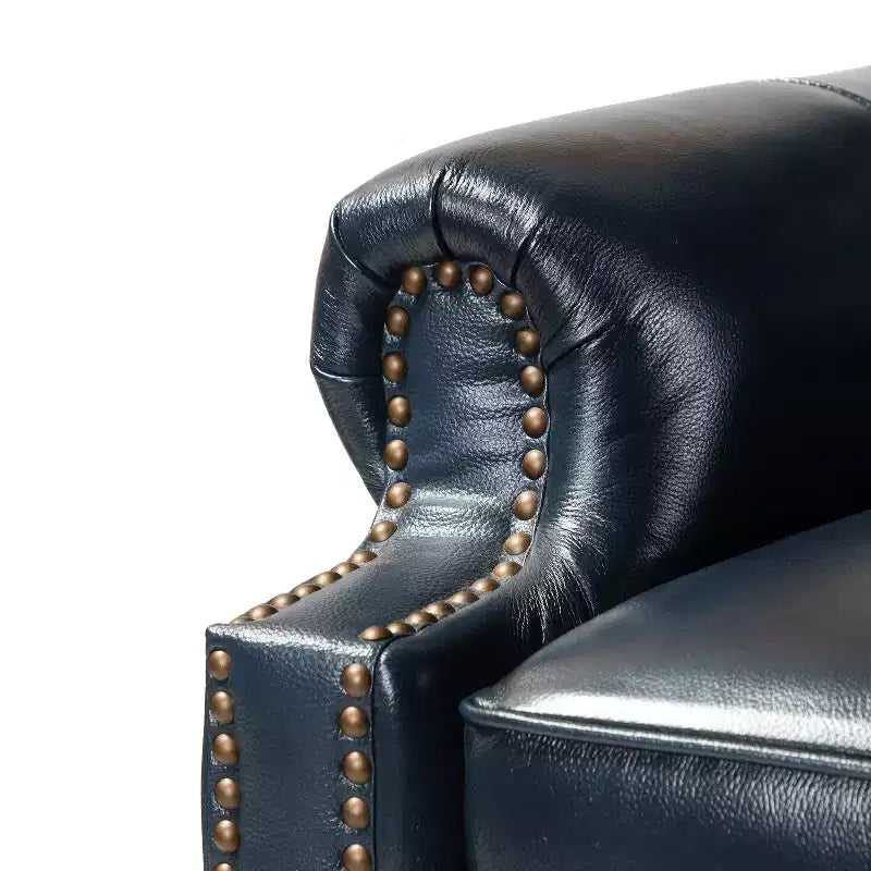 Ensemble de 2 fauteuils inclinables modernes en cuir véritable Elisabete avec garniture cloutée vintage pour salon et chambre à coucher | ART OF LIVING DESIGNS