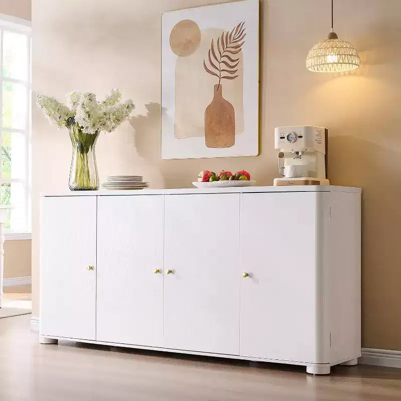 Buffet de cuisine avec 4 portes et étagères, grand buffet de rangement moderne, buffet de rangement de 66 po pour bar à café