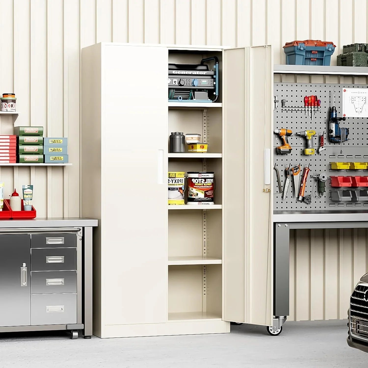 Armoire de rangement de garage de 180 cm, étagères de cuisine, casier de garde-manger avec étagères réglables pour bureau, garage, maison, garde-manger