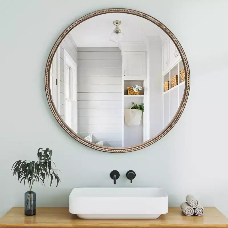 GDFStudio Norvyn Miroir mural rond 23,6 po avec armoire de rangement coulissante