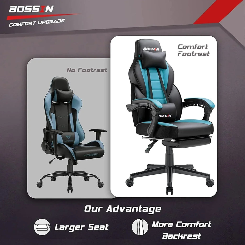 Chaise de jeu style course BOSSIN, fauteuil gamer grande taille 300 lb, chaise d'ordinateur à dossier haut