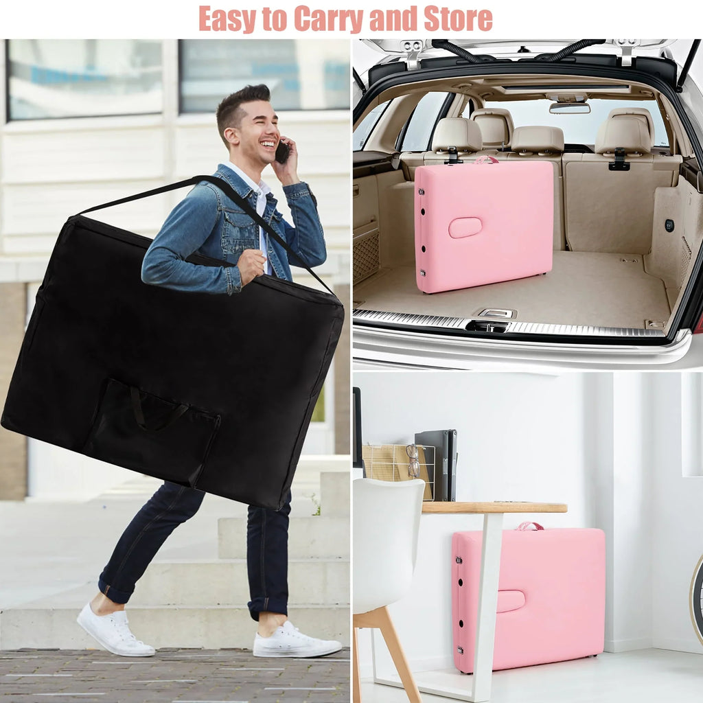 Table de Massage Portable 84L Réglable pour Soins du Visage, Tatouage, avec Housse de Transport