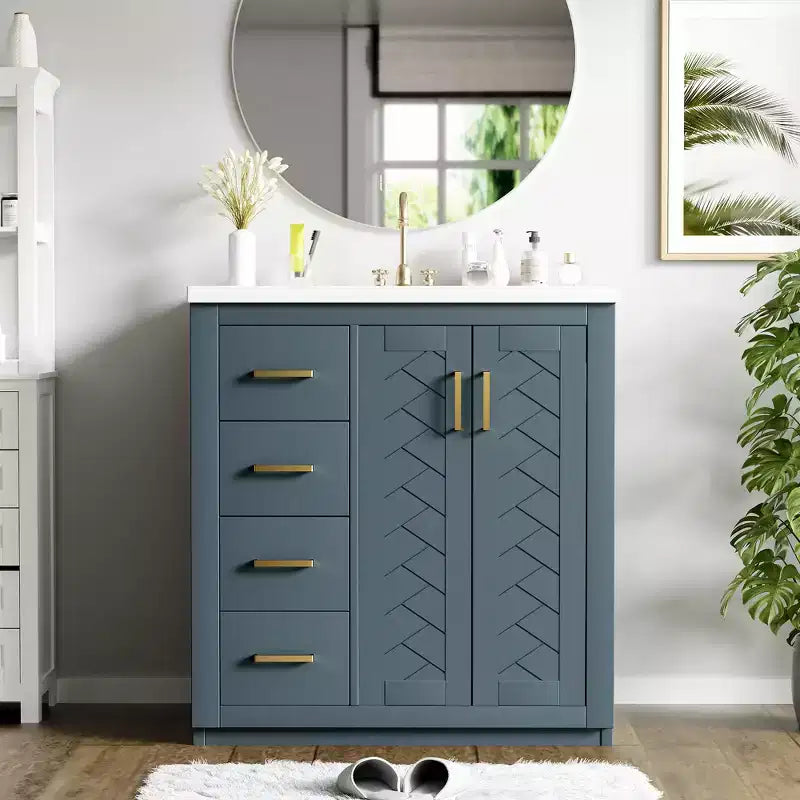 Meuble-lavabo simple de 30 po avec armoire et 3 tiroirs – Noir / Bleu / Vert / Indigo / Blanc