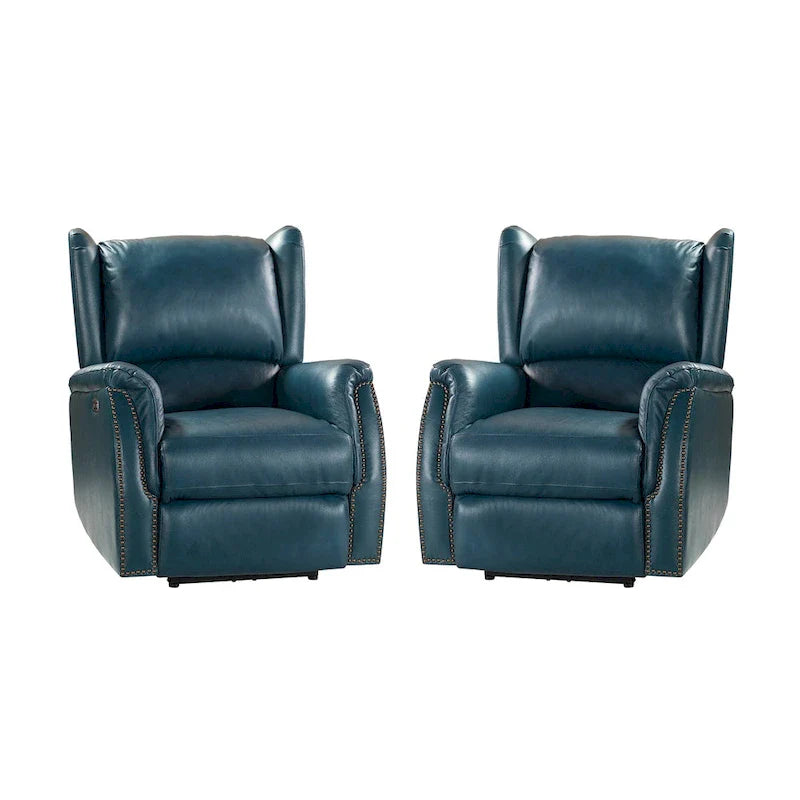 Fauteuil inclinable électrique en cuir véritable avec port USB – Ensemble de 2 fauteuils à oreilles cloutés
