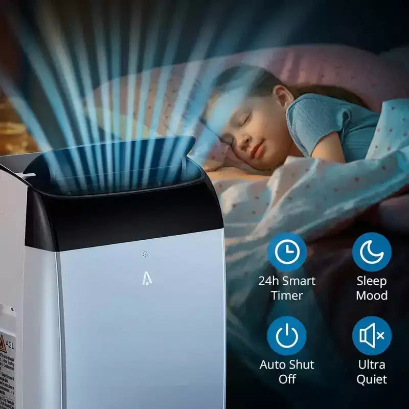 Climatiseur GustoWave 14000 BTU avec télécommande, unité de climatisation portable pour pièces jusqu'à 70 m², blanc/noir