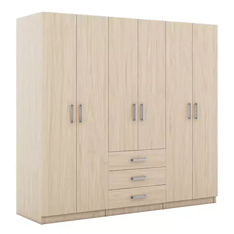 Armoire 6 portes en bois avec tiroirs pour chambre à coucher