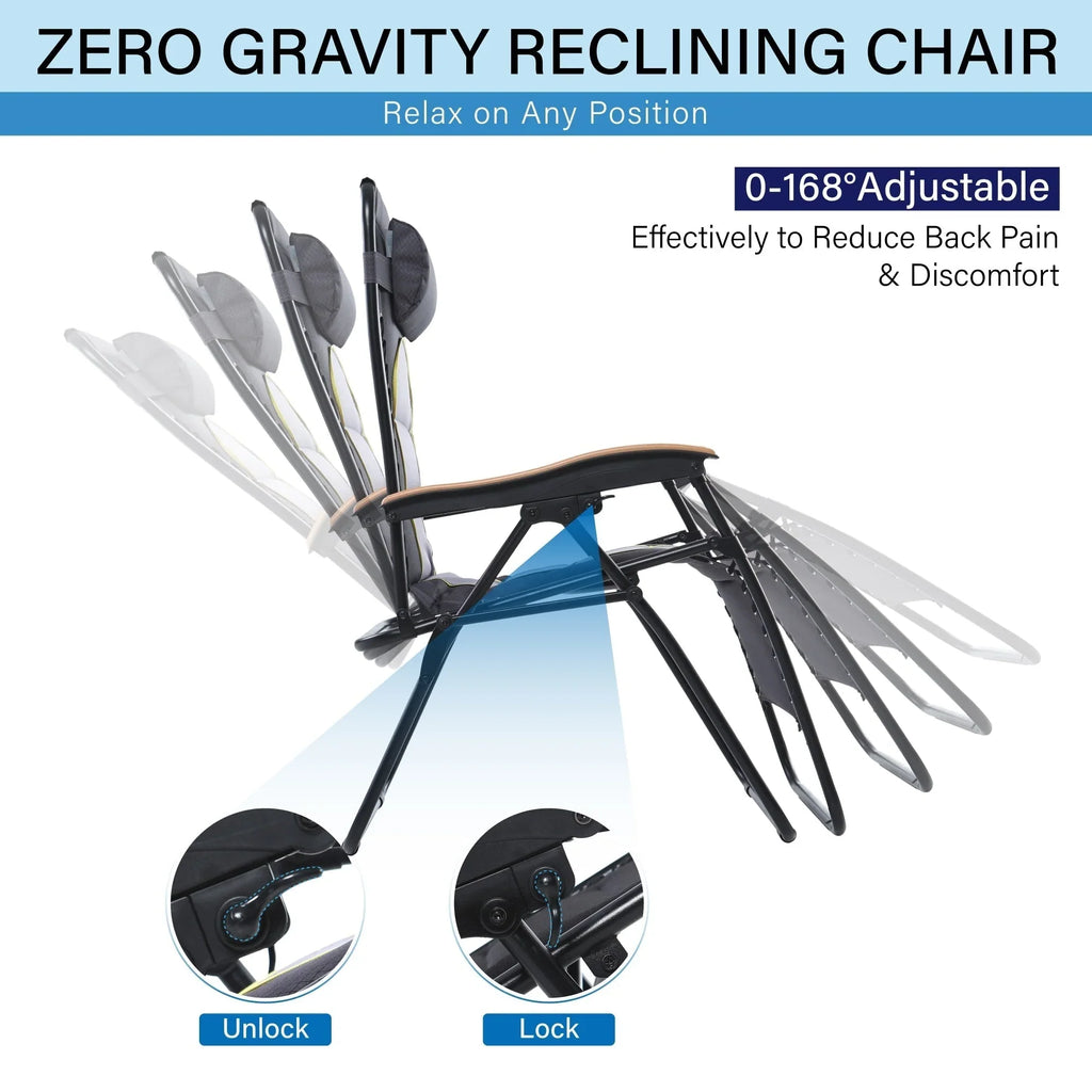 Fauteuil de relaxation zéro gravité XL surdimensionné rembourré avec accoudoirs plus larges et porte-gobelet réglable - N/A