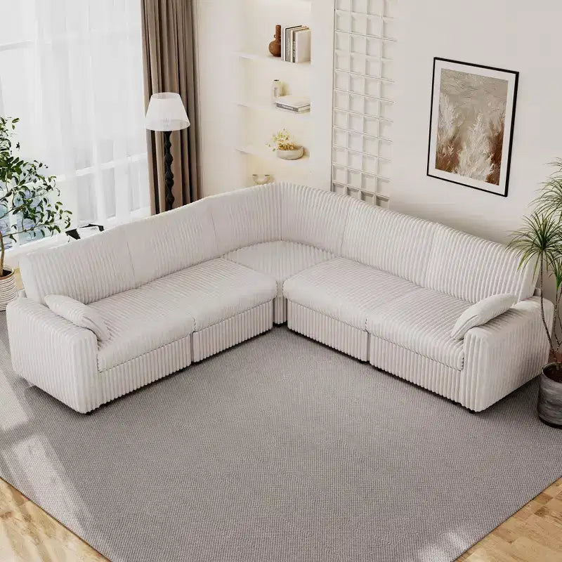 Canapé d'angle modulaire en velours côtelé Dyonery avec housses lavables