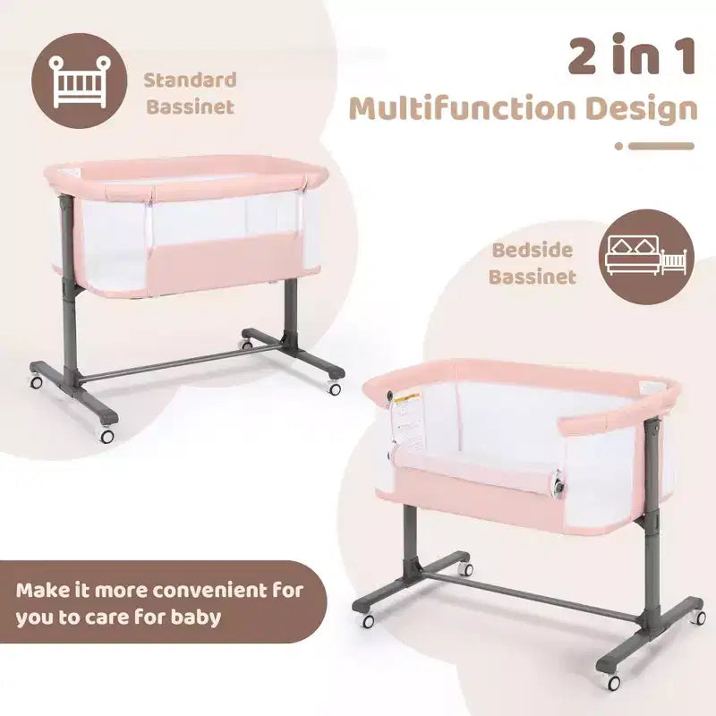 Berceau cododo à roulettes – Beige / Gris / Rose, pour 1 bébé