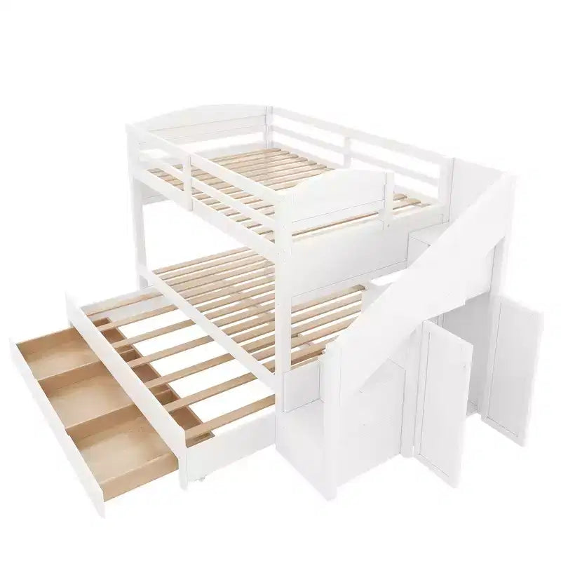 Lit superposé Whisen Twin XL avec lit gigogne, lit superposé avec rangement, lit superposé en bois massif, escalier de rangement, armoire, 3 tiroirs, pour enfants