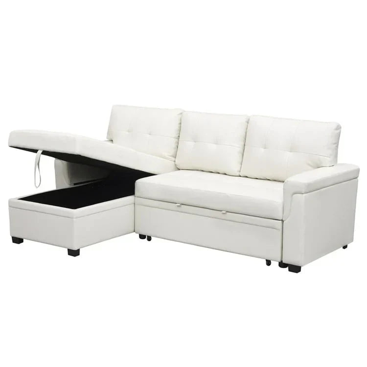Canapé d'angle réversible convertible avec lit gigogne, méridienne de rangement et pieds durables