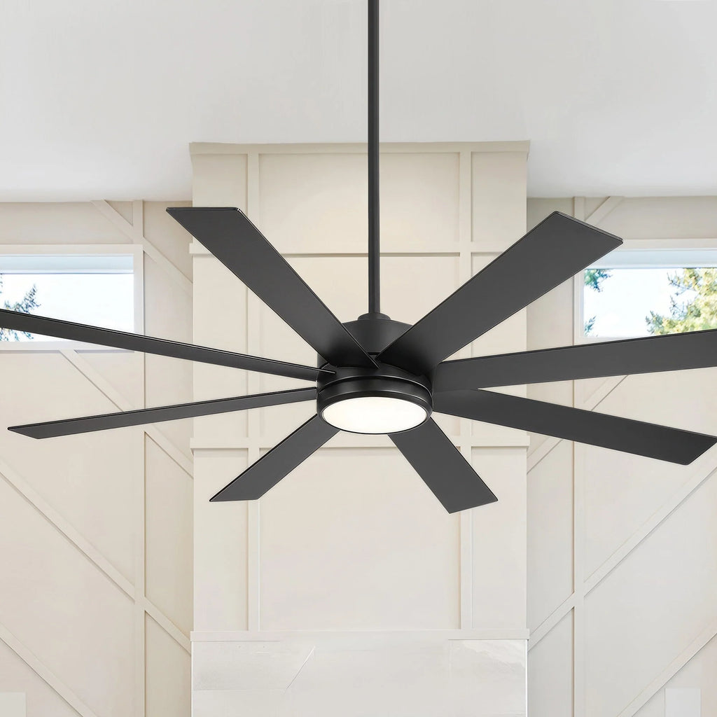 Ventilateur de plafond de 65 pouces à 8 pales noires avec lumière LED et télécommande