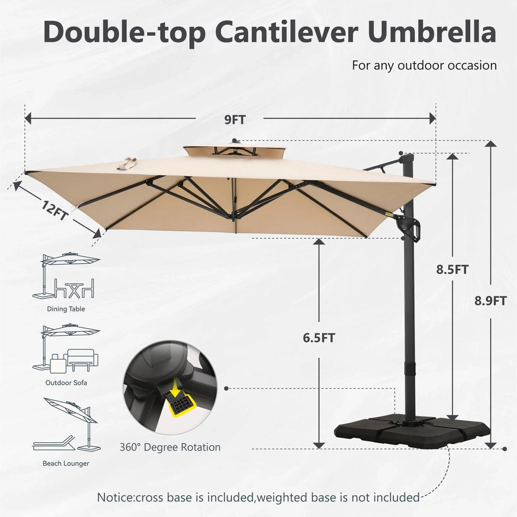 MAISON ARTS Parasol déporté hydraulique automatique 3,6 m avec mât en aluminium et rotation à 360 degrés