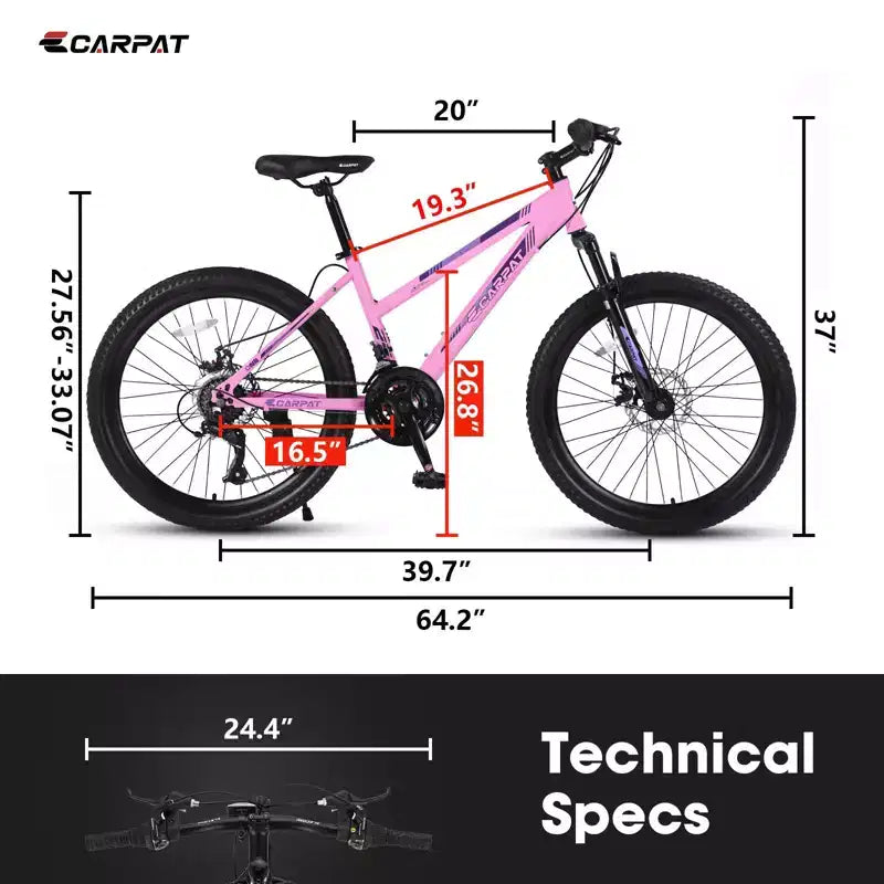 VTT Okak 24/26 pouces avec 21 vitesses et double freins à disque, vélo pour enfants avec suspension avant de 100 mm, Dirt Bike pour adolescents et femmes