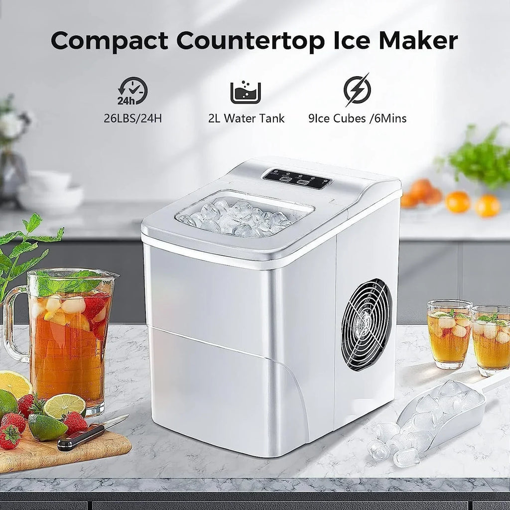 Machine à glaçons de comptoir, glaçons prêts en 6-8 minutes avec pelle et panier à glaçons