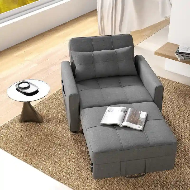 Canapé-lit convertible 3 en 1, chaise longue rembourrée réglable et pliable